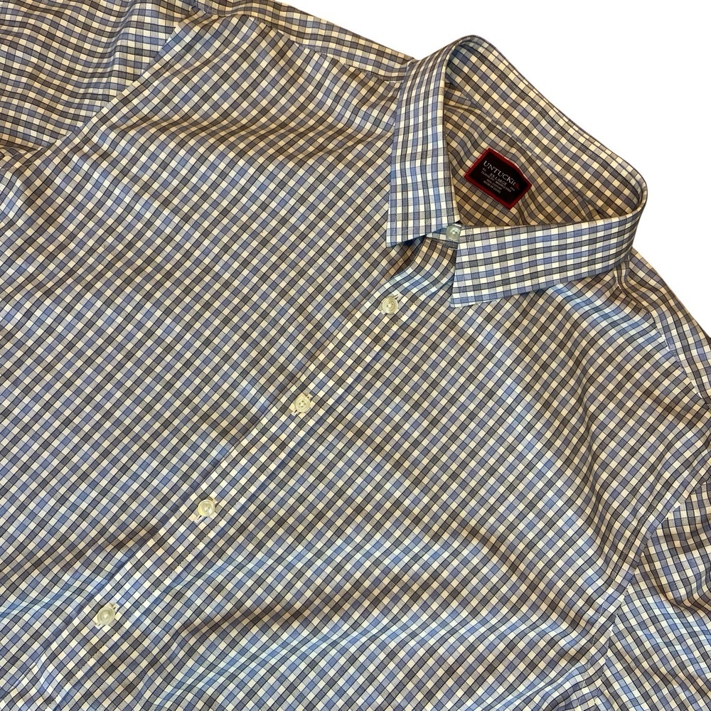 Untuckit Short Sleeve Shirt Blue/ White Check Cotton XXL